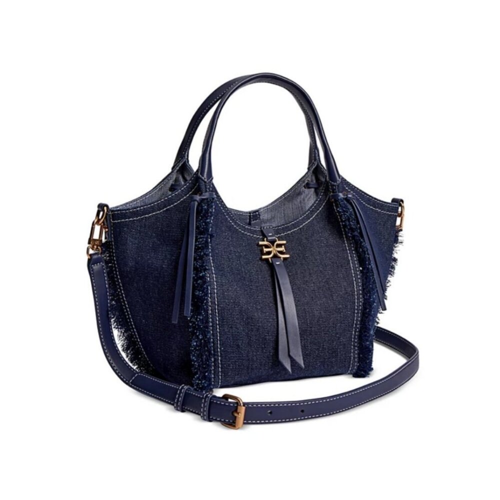 Sam Edelman Navy Denim Tote with Leather Trim